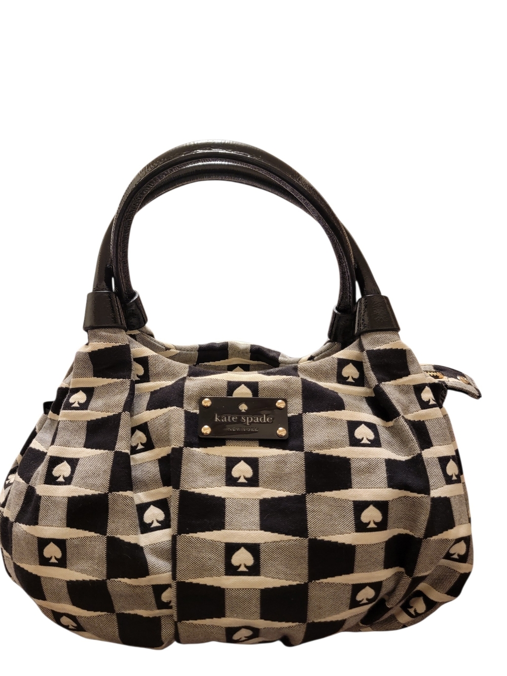 kate Spade Storybook Lining Black & Cream Checkerboard Spade Satchel